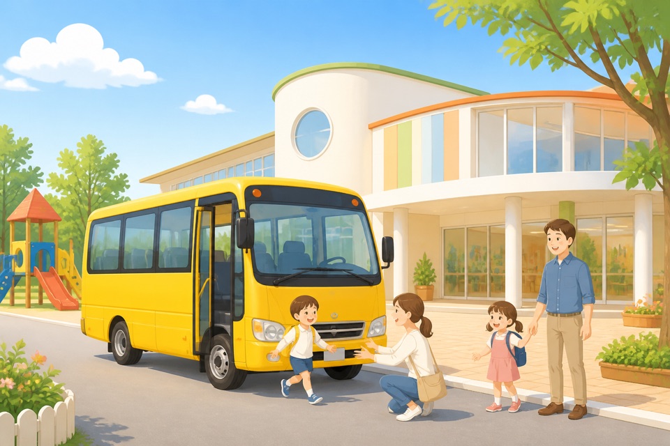 幼稚園の送迎バスと園舎